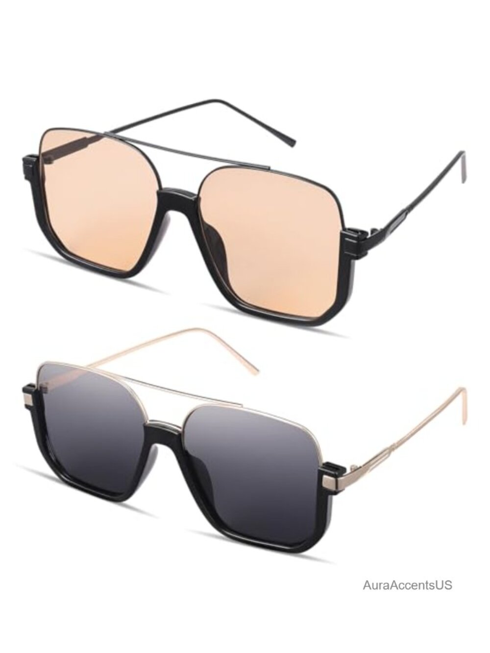 Oversized Retro Aviator Sunglasses Set UV Protection Square Frame
